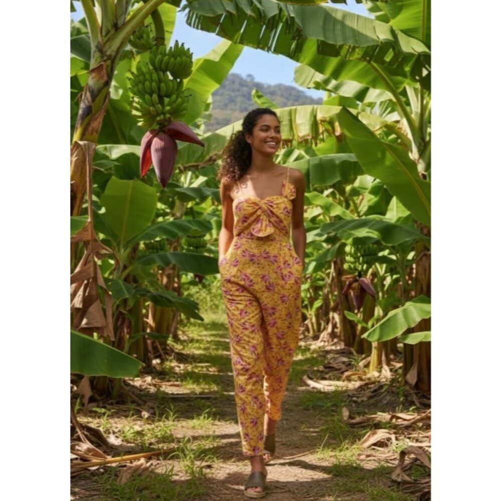 NWT Farm Rio Banana Sunshine Bow Top Jumper in Yellow Tank Jumpsuit XS